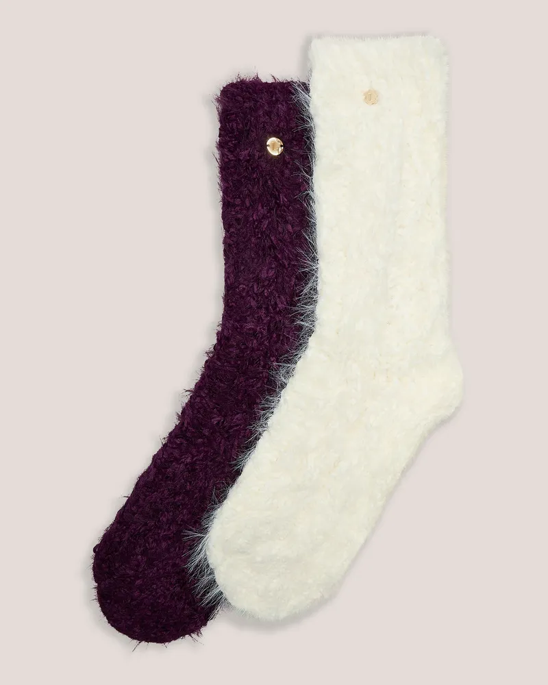 Lounge Flauschige Chenille-Zopfstricksocken - Bunt Cream