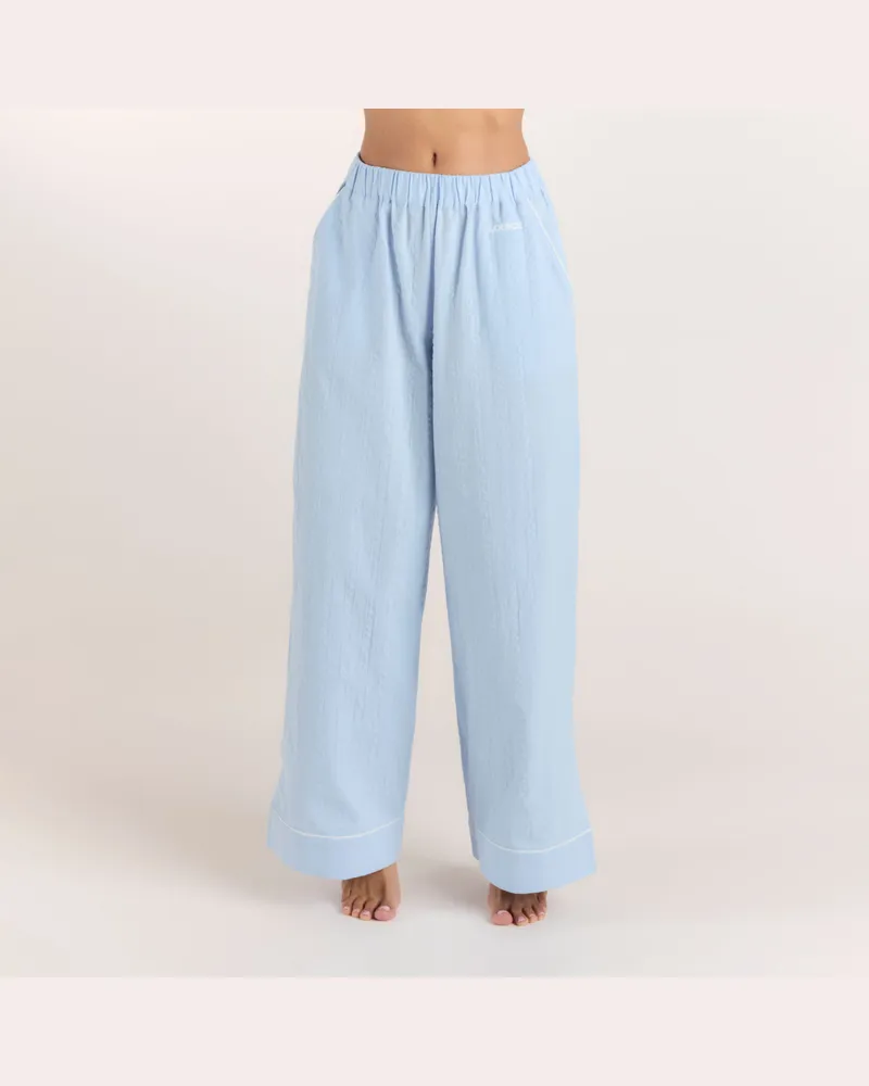 Lounge Texturierte Pyjamashorts aus Baumwoll - Blau Blue