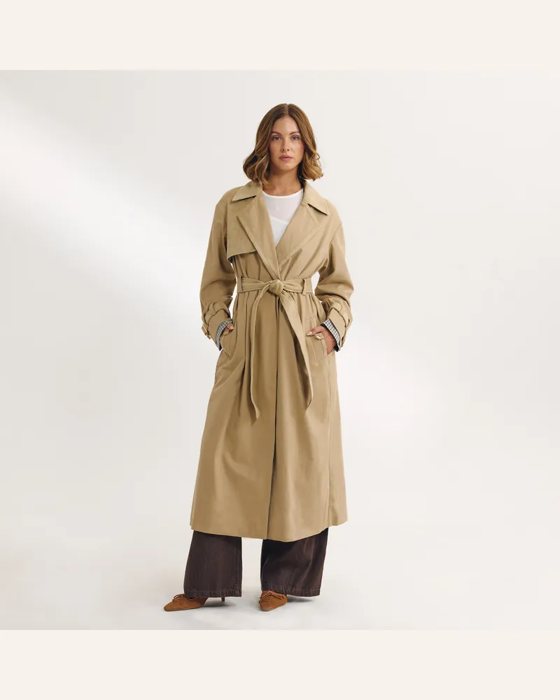Lounge Trenchcoat mit Wildlederbesatz - Sand Cream