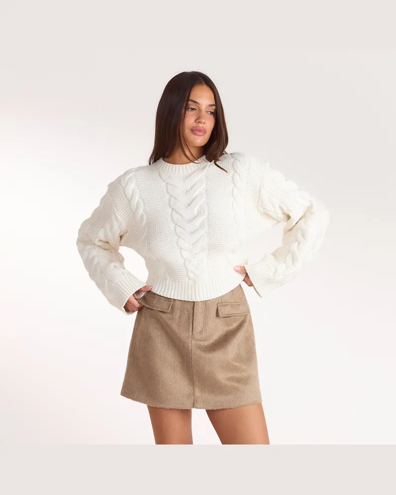 Lounge Kurzer Zopfstrickpullover - Crèmefarbe Cream