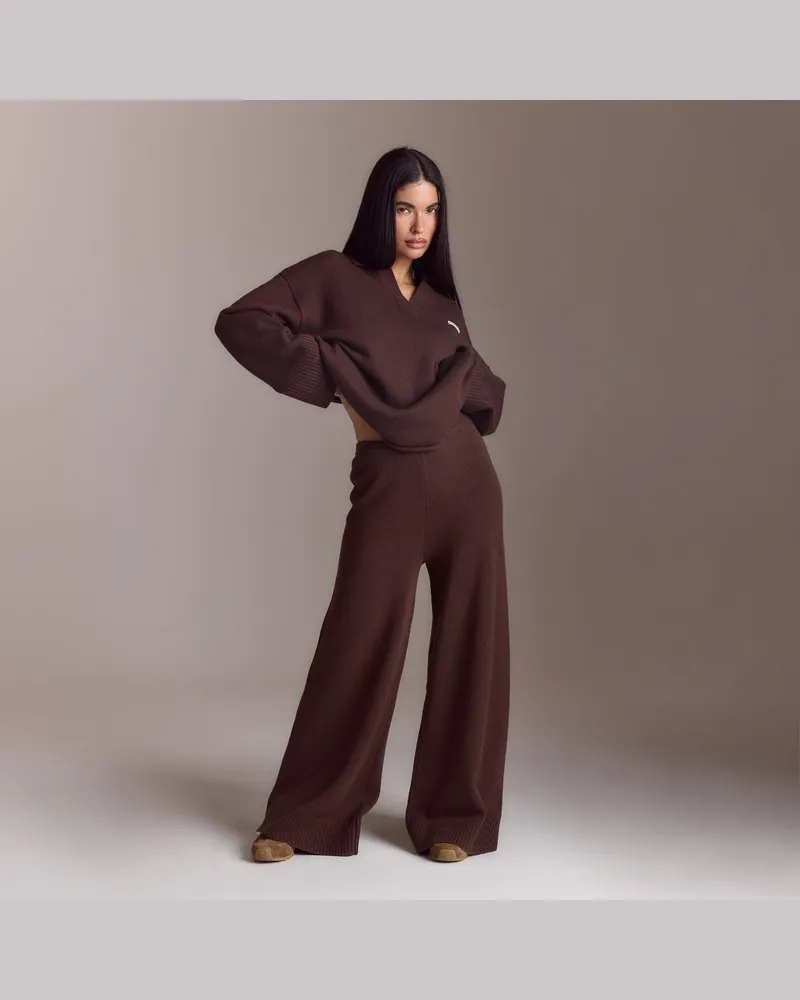 Lounge Strick-Jogginghose mit geripptem Saum - Schokolade Regular Brown