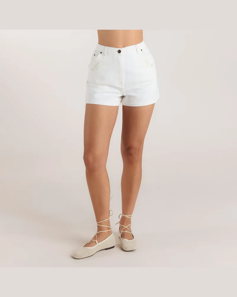 Lounge Bestickte Denim Shorts - Weiß Weiß