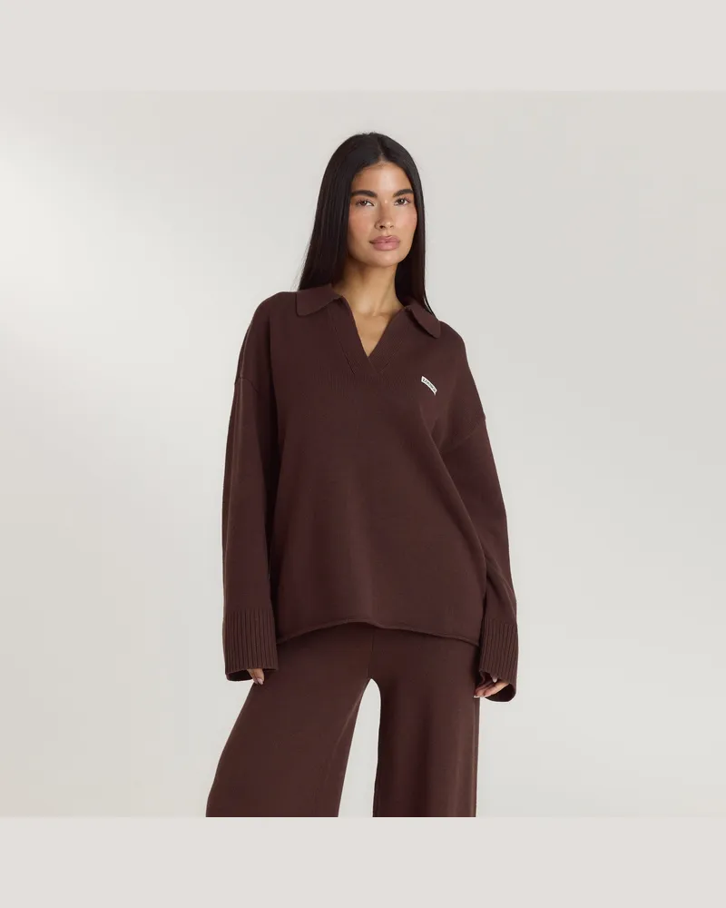 Lounge Knopfleister Pullover - Schokolade Brown