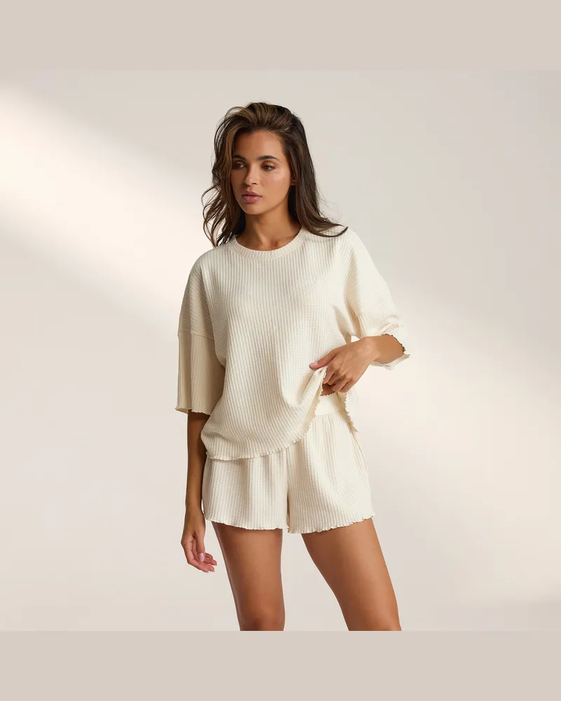 Lounge Soft Waffle Pyjama Oberteil - Crèmefarbe Das perfekte Geschenk für sie Crème