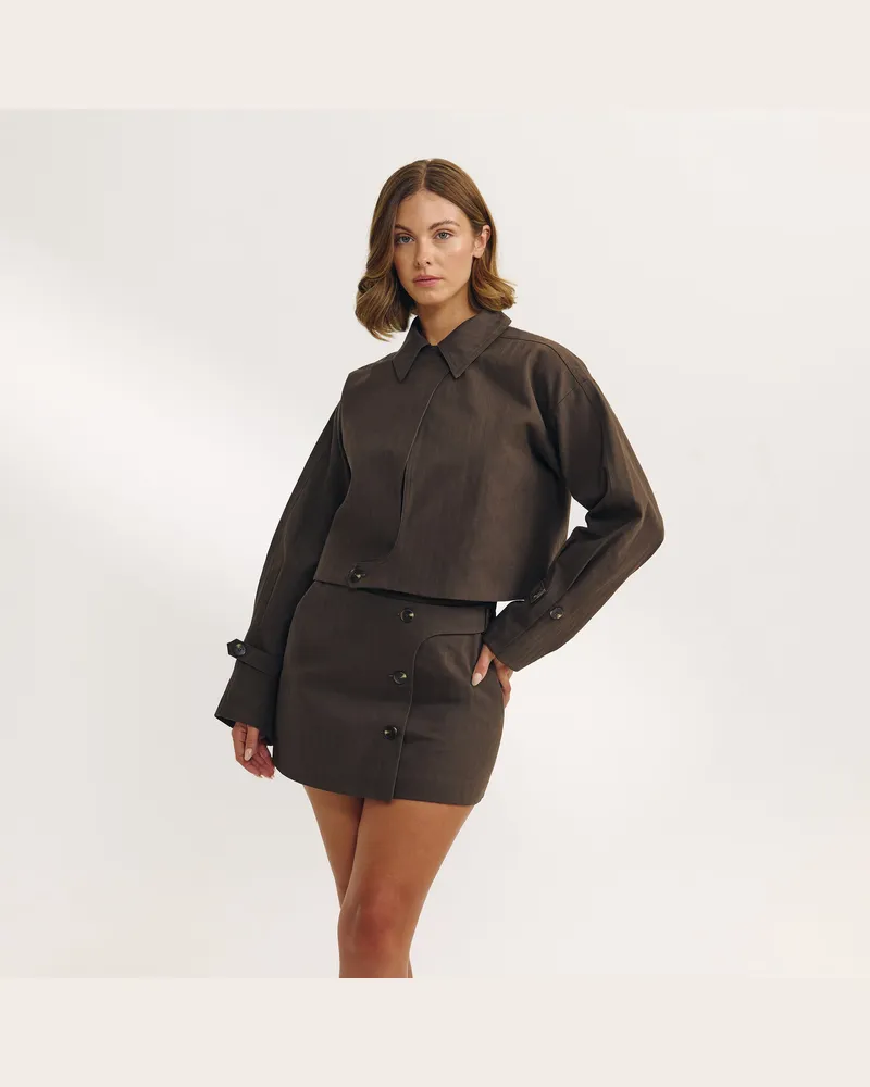 Lounge Button Detail Jacket - Dark Brown - 34 Brown