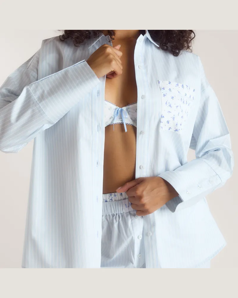 Lounge Bloom  Stripe Pyjama Shirt - Blue - XS Blue