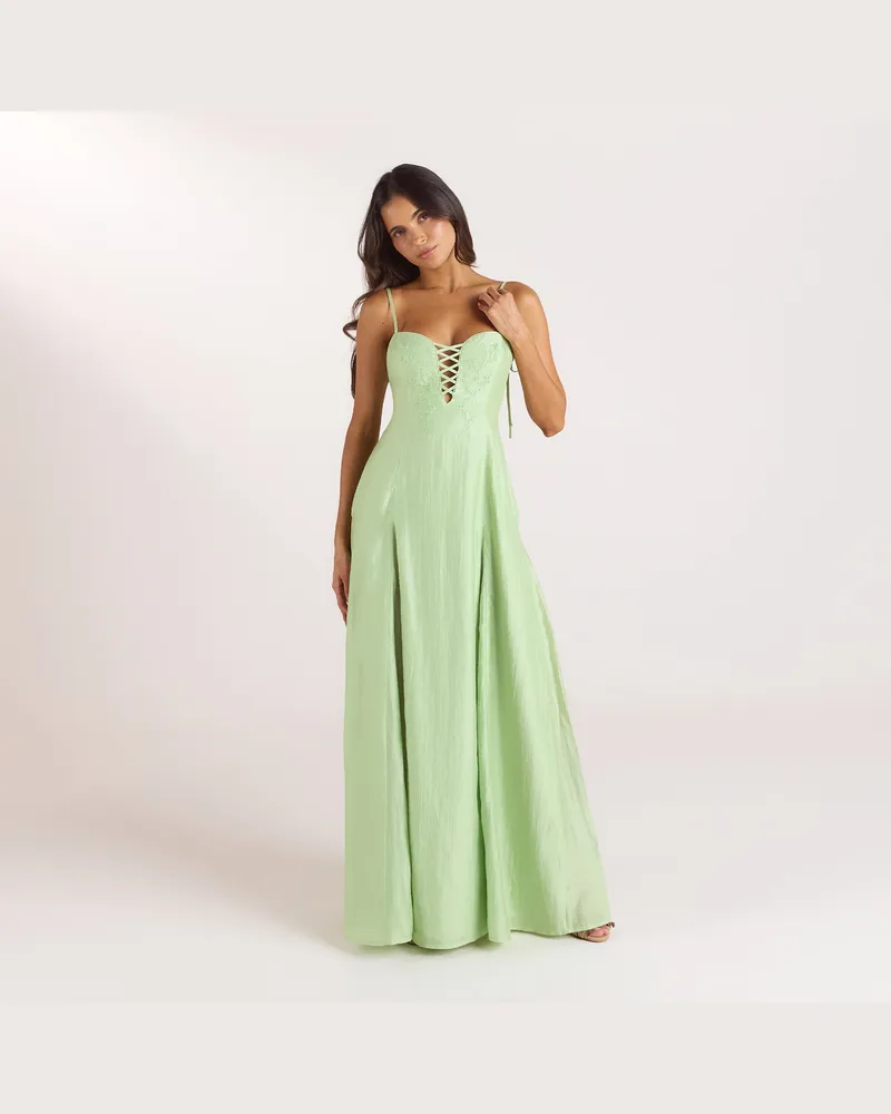 Lounge Bestickter Maxikleid mit Korsetdetail - Grün Green
