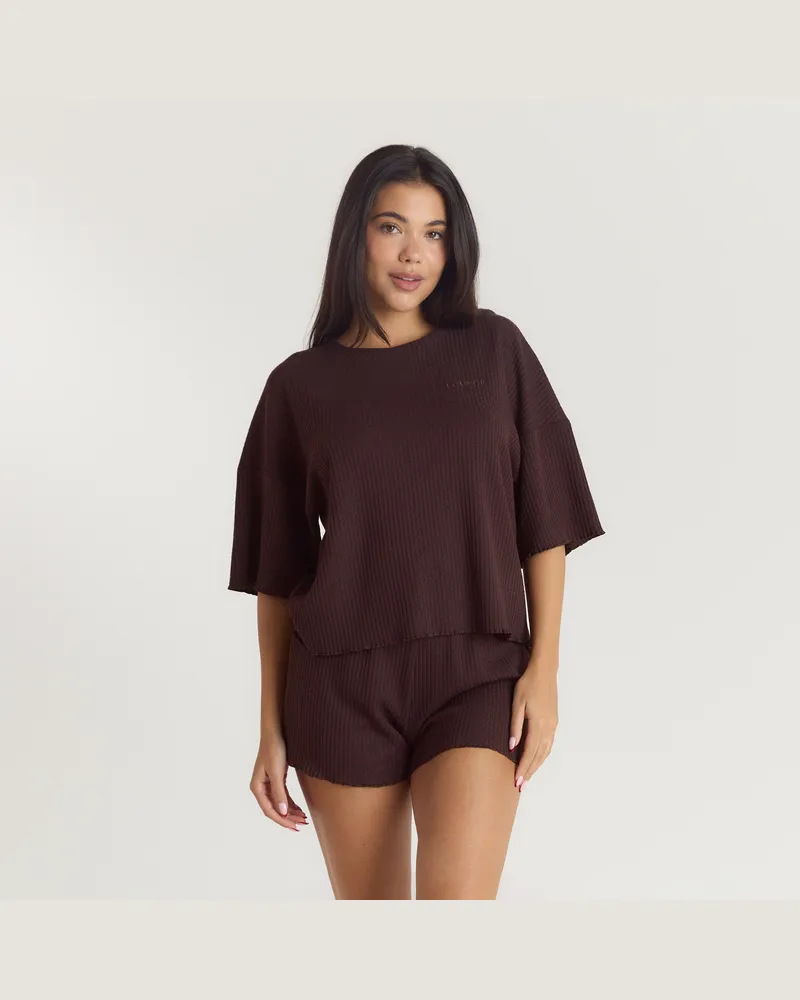 Lounge Soft Waffle Pyjama Oberteil - Dunkle Schokolade Dunkle