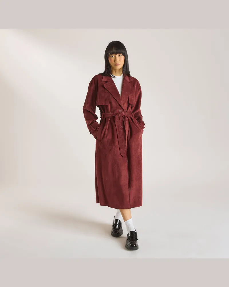 Lounge Veloursleder-Trenchcoat - Burgunderrot Burgunderrot