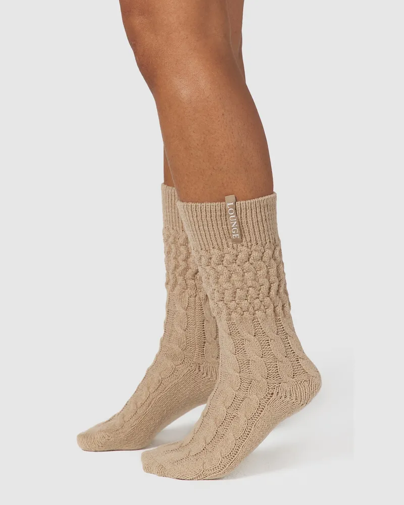 Lounge Snug Gestrickte Socke - Hellbraun Mink