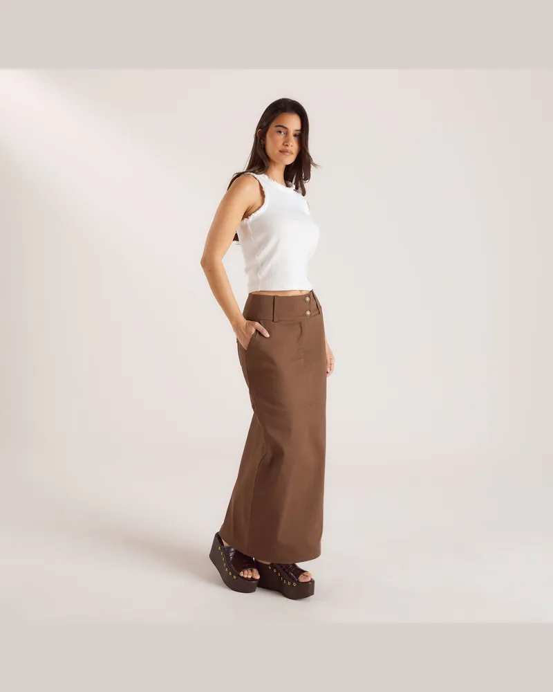 Lounge Maxirock mit Doppelknopf-Detail - Schokolade Brown