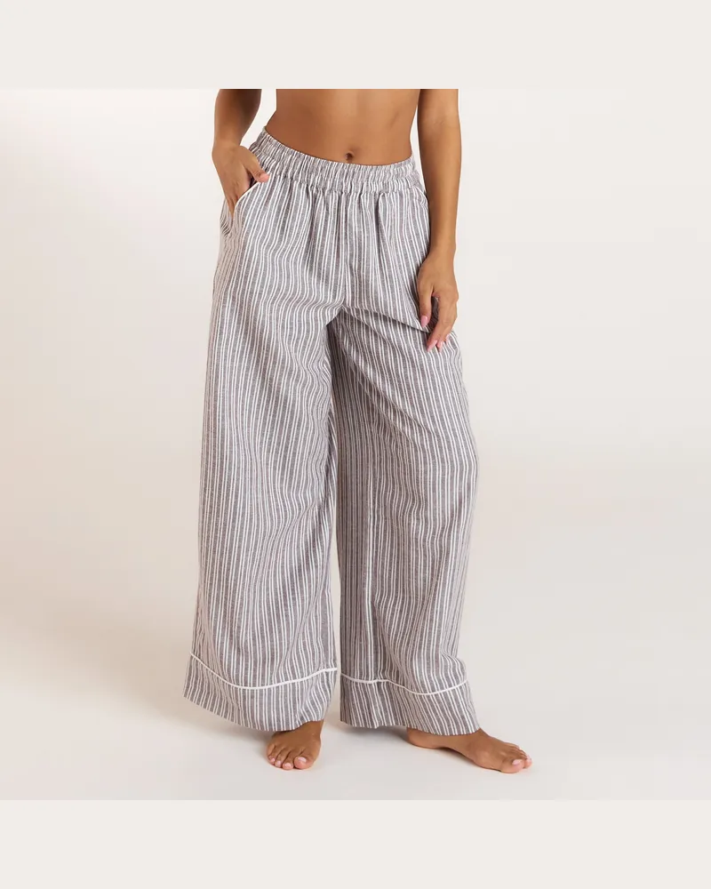 Lounge Stripe Pyjama Hose - Schokolade Schokolade