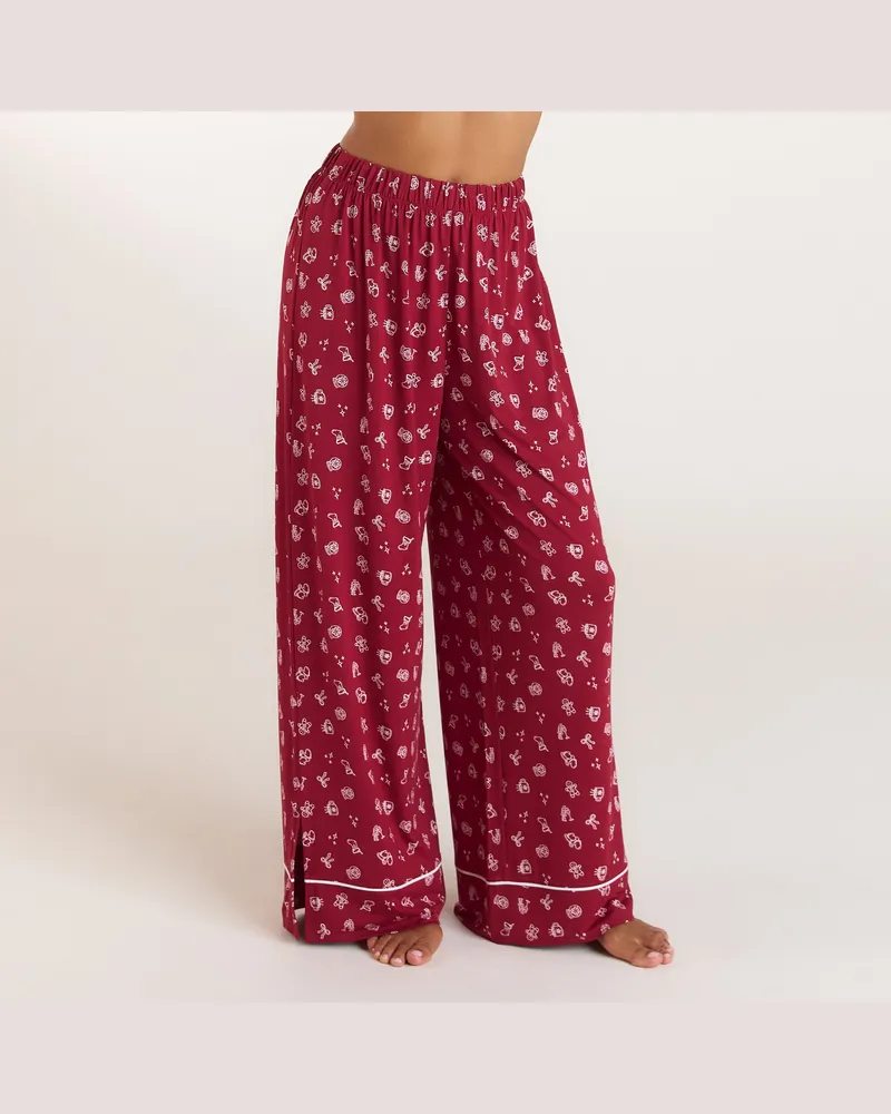 Lounge Christmas Cottage Pyjamahose aus Modal - Rotes Muster Red