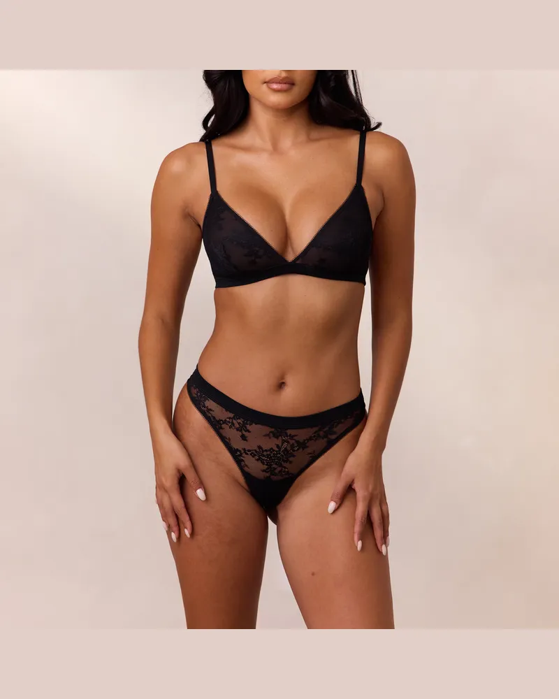 Lounge Lace Triangle Bralette - Schwarz Schwarz