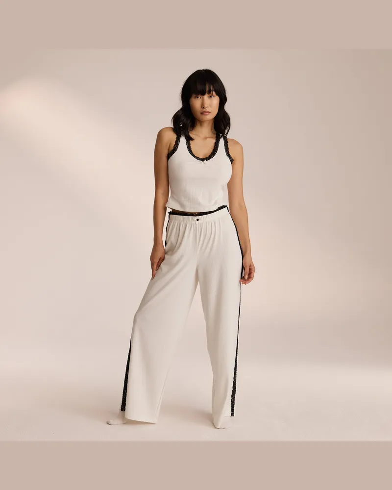 Lounge Pyjamashose mit Spitze - Weiß 