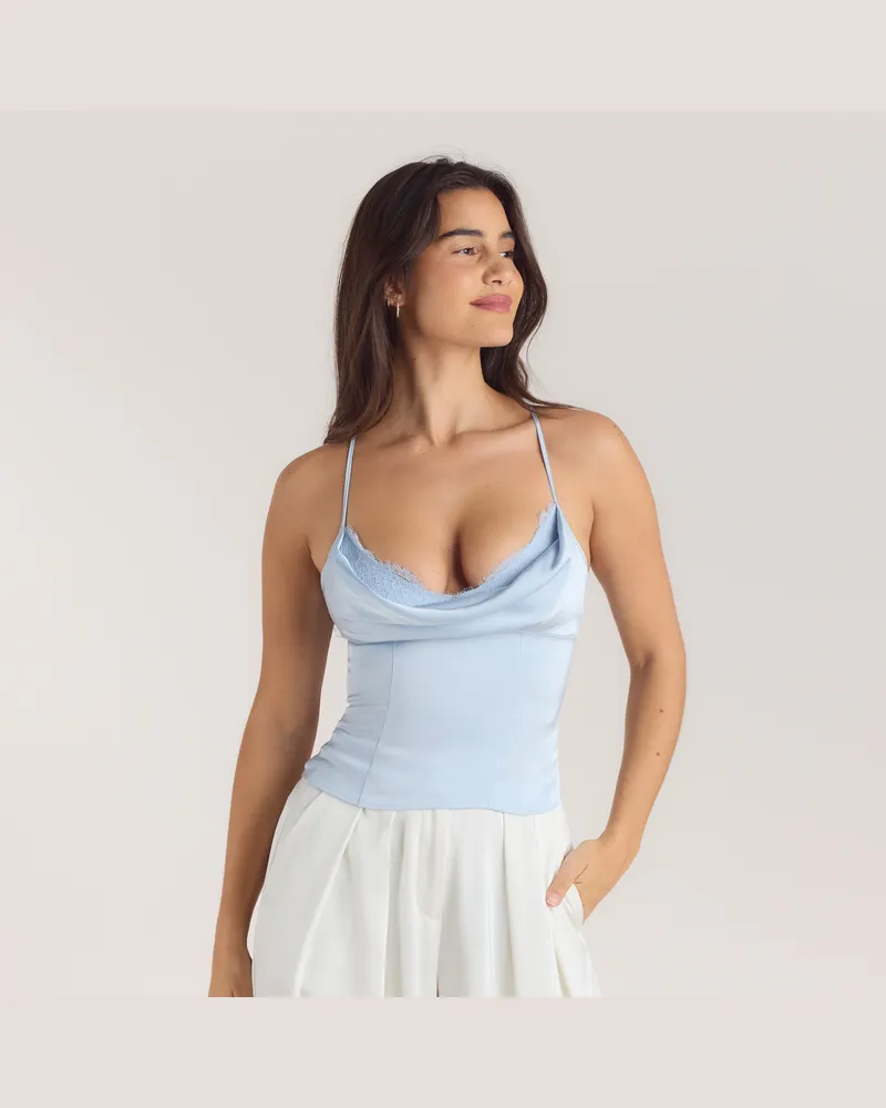 Lounge Cami mit Drapiertem Ausschnitt - Blau Blue