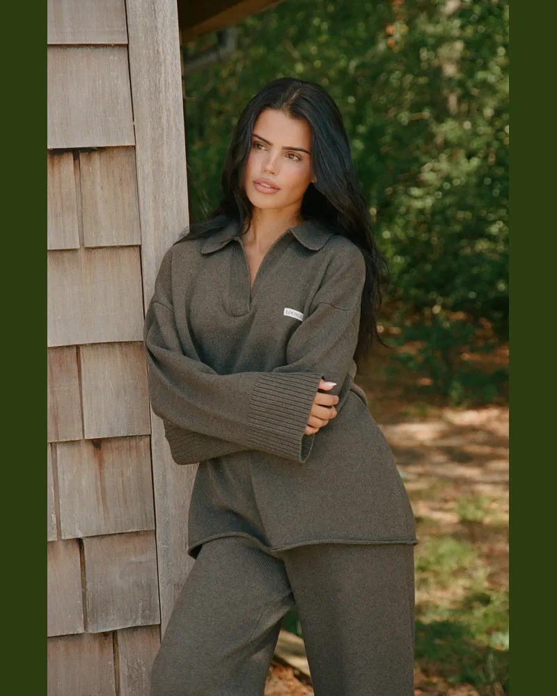 Lounge Oversize Strickjacke mit V-Ausschnitt - Moosgrün Green