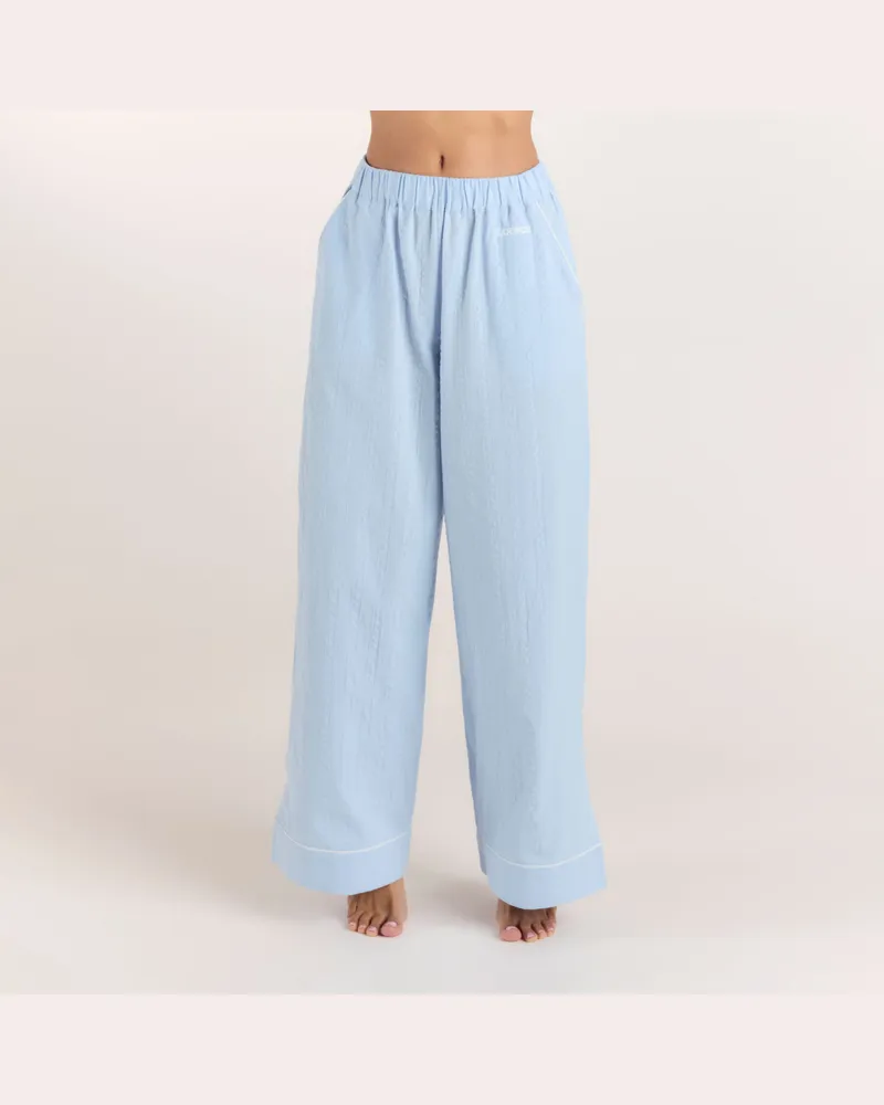 Lounge Texturierte Pyjamashorts aus Baumwoll - Blau Blau
