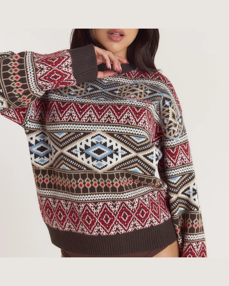 Lounge Norweger Strickpullover - Braun/Rot Brown