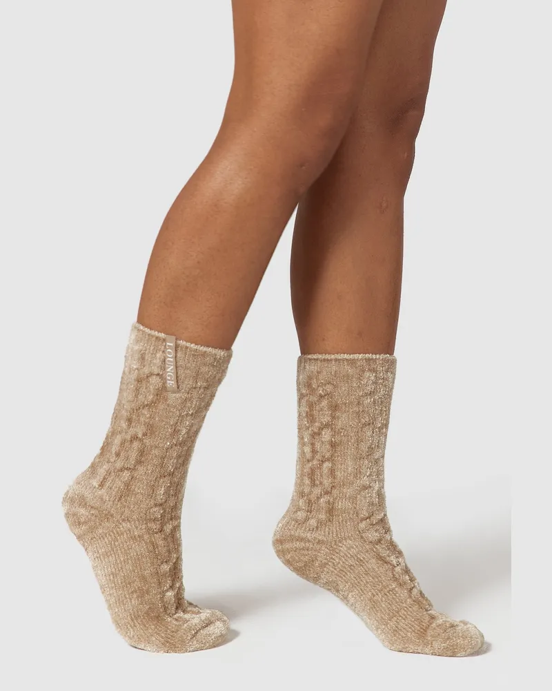 Lounge Chenille Gestrickte Socke - Hellbraun Mink