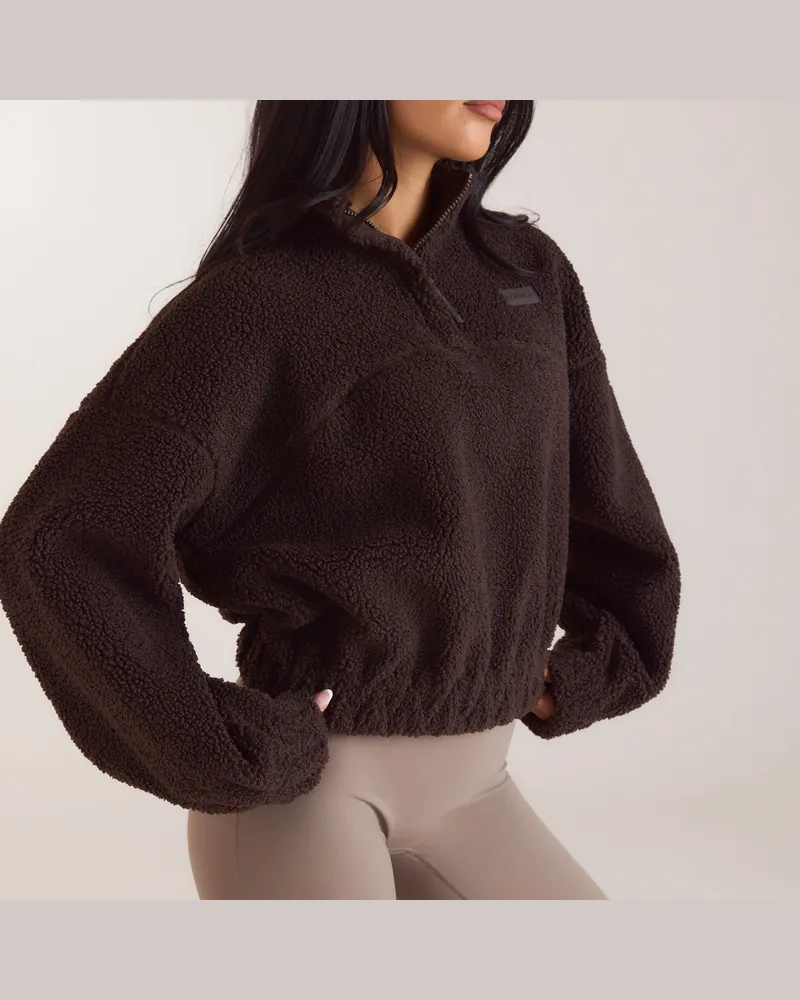 Lounge Borg-Fleecejacke mit Stehkragen - Dunkle Schokolade Brown