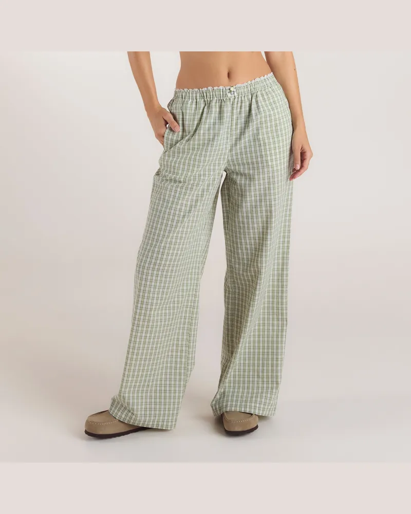 Lounge Karierte Baumwollhose - Grün Petite Green