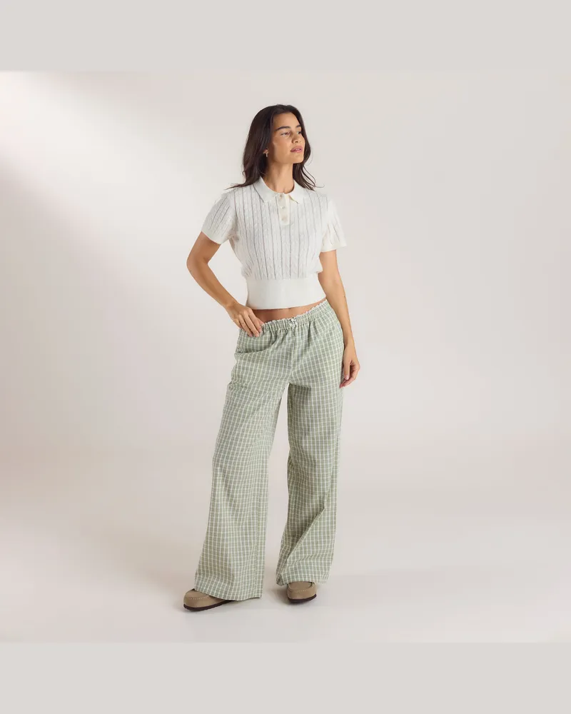 Lounge Karierte Baumwollhose - Grün Petite Green