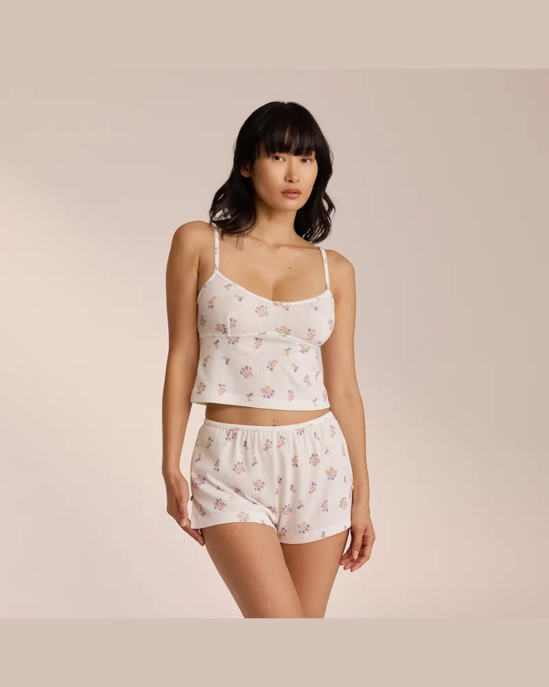 Lounge Pointelle Cami Pyjamatop - Florales Weiß Weiß