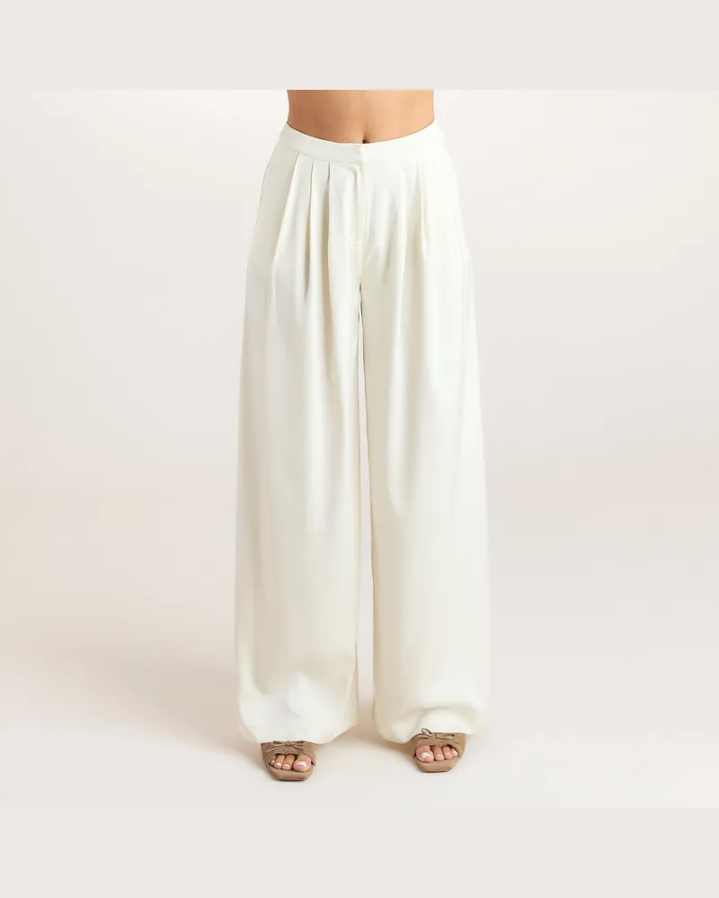 Lounge Satinierte Hose mit Plisseefalten - Crèmefarbe Regular Cream