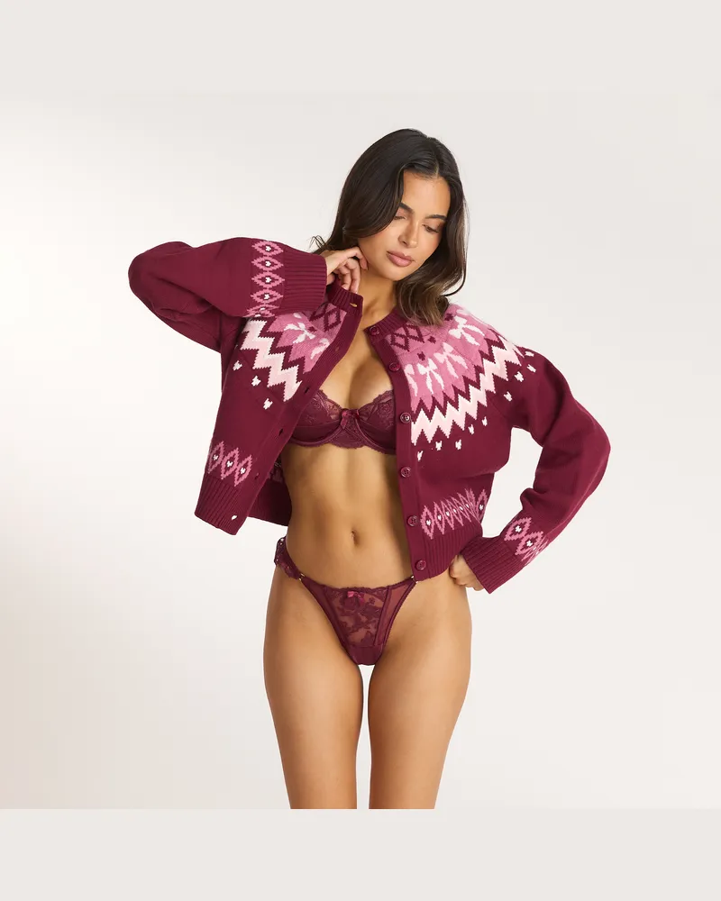Lounge Fairisle Strickjacke - Burgunderrot Burgundy