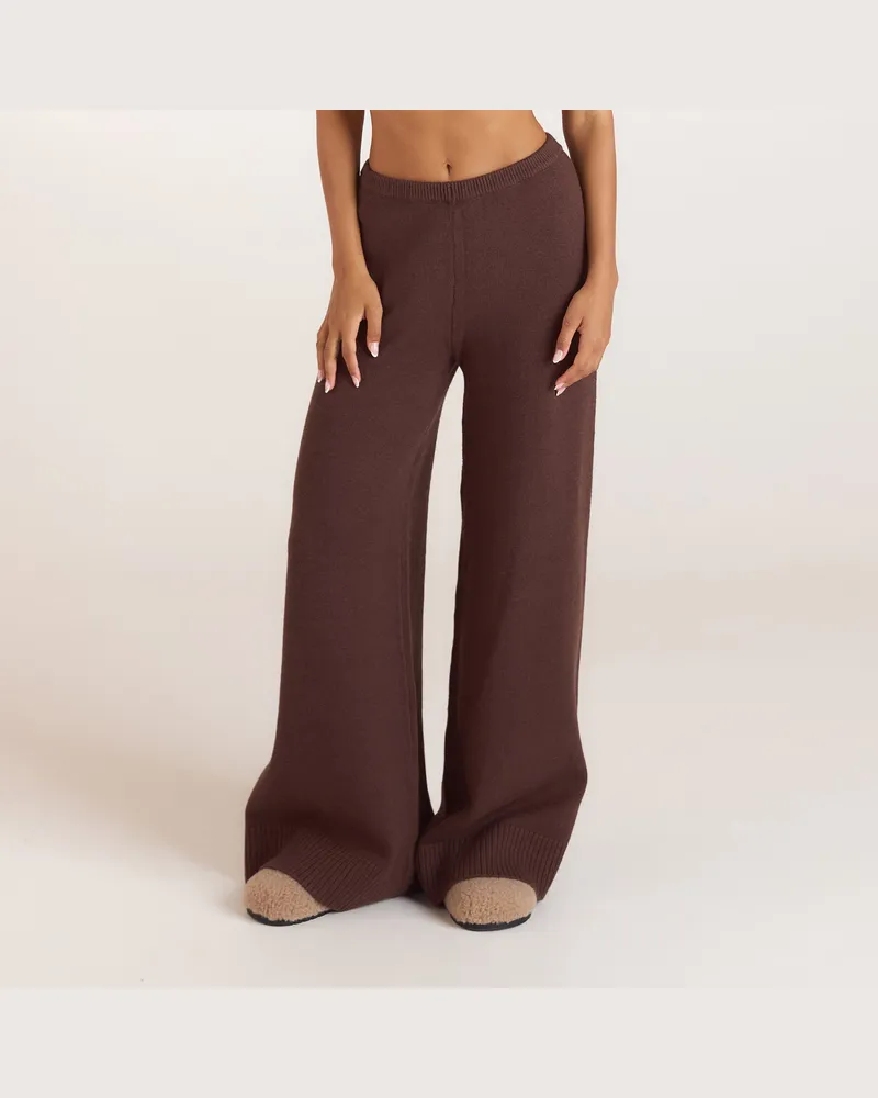 Lounge Strickhose mit weitem Bein - Schokolade Petite Brown