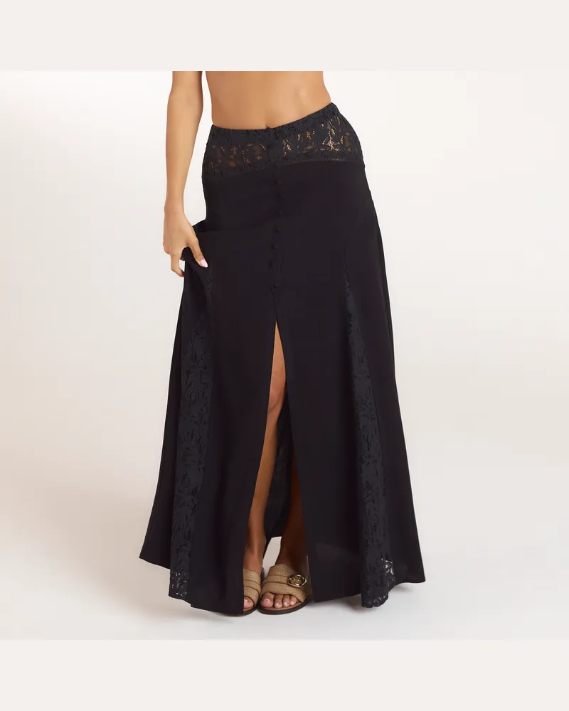 Lounge Maxirock mit Spitzeneinsätzen - Schwarz Black