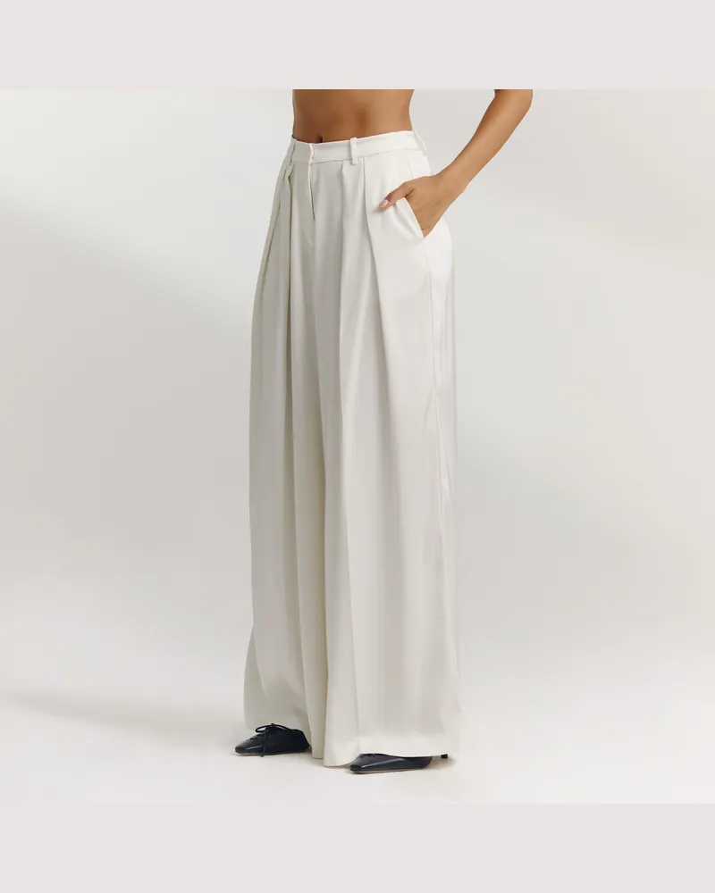 Lounge Weite Satinhose - Weissgrau Regular Off-white