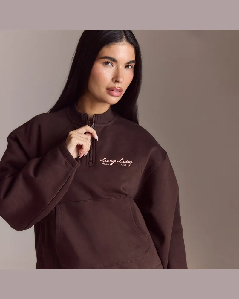 Lounge Living Pullover mit Viertel-Zip - Schokolade Brown
