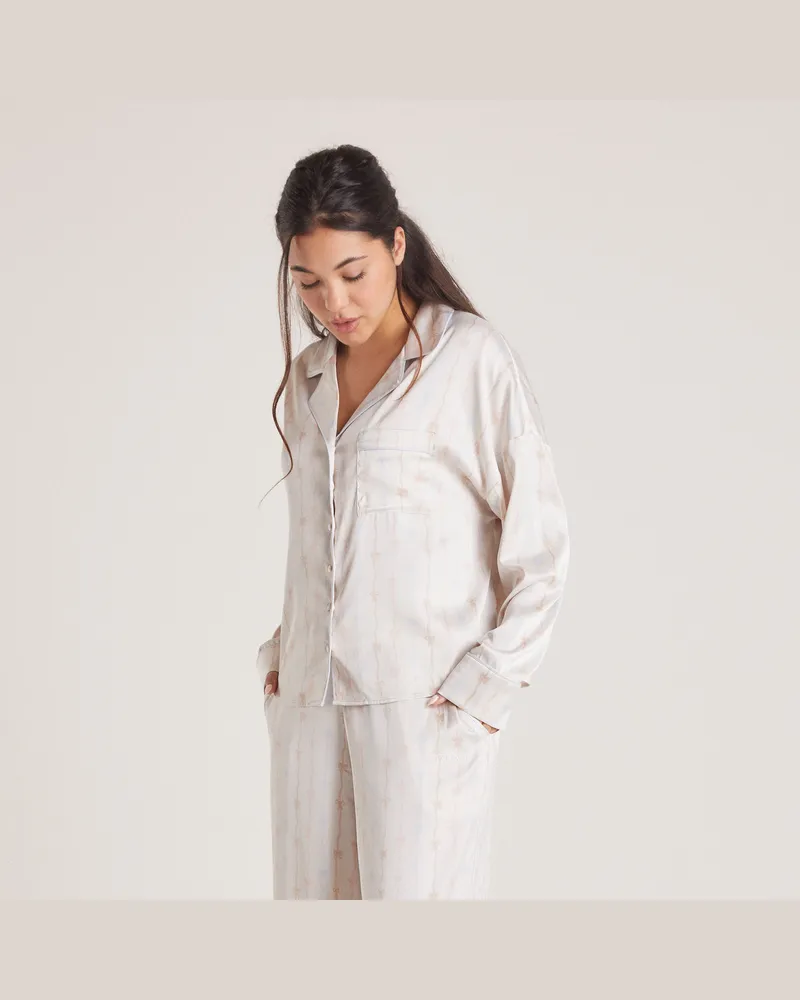 Lounge Satin Schleife Pyjama-Hemd - Perlmutt Pearl