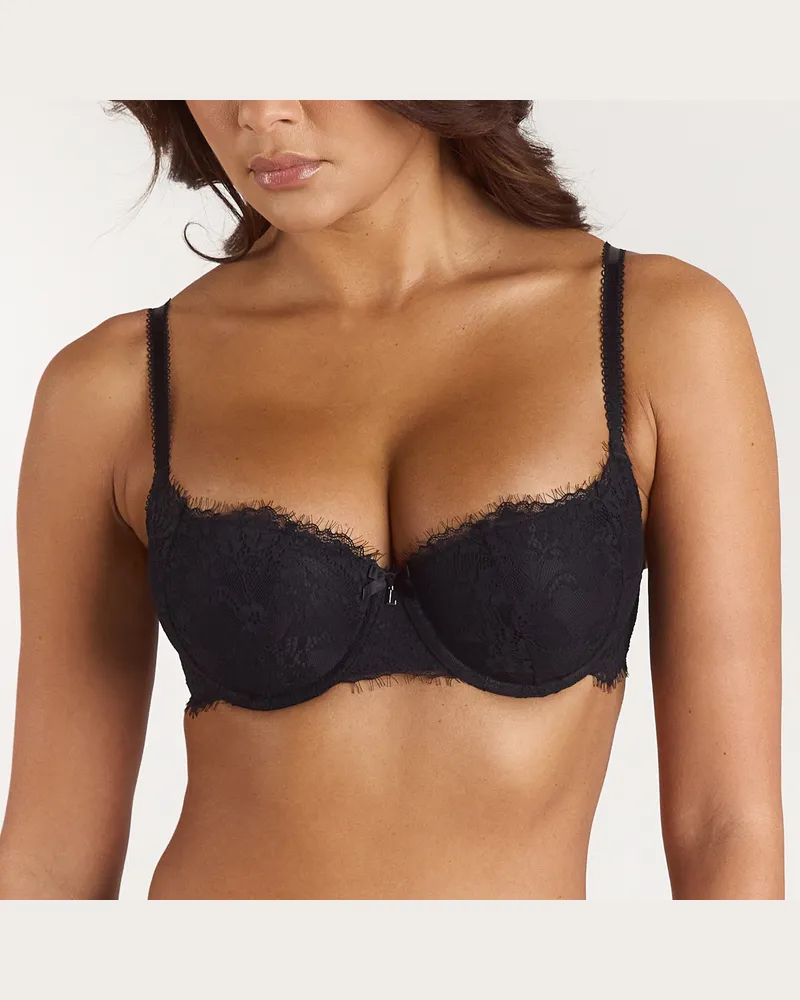 Lounge Spitzen-BH mit Extremem Push-Up - Schwarz Black