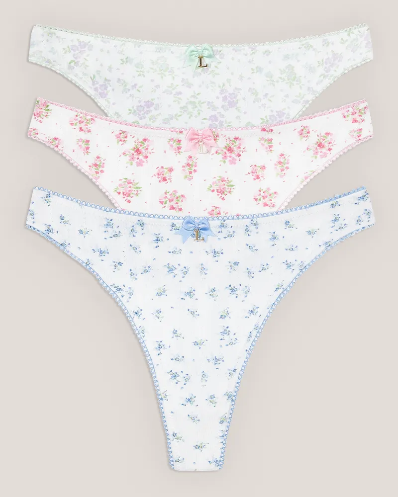 Lounge Bloom Thongs (3-Pack) - Multicolour Floral Print - XS Print