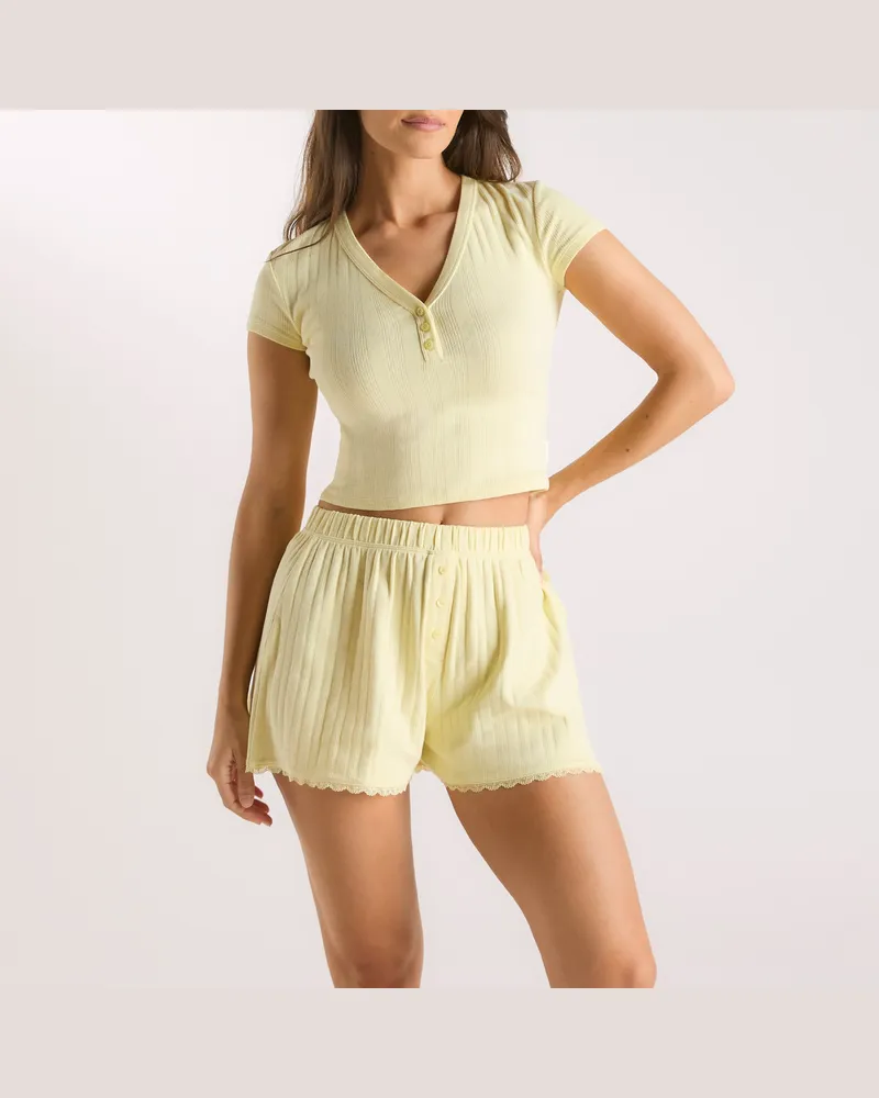 Lounge Pointelle Pyjama-Oberteil - Butterblume Yellow