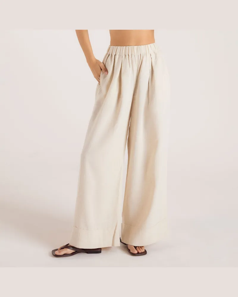 Lounge Hose aus Leinenmischung mit Weitem Bein - Crèmefarben Cream