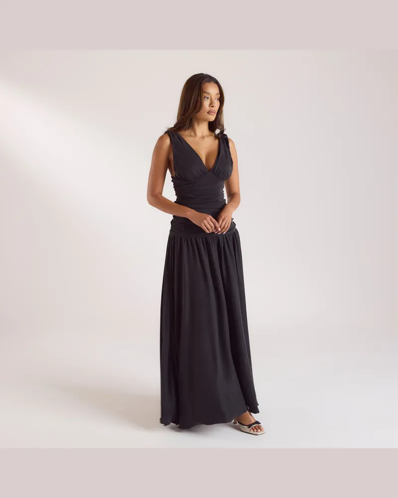 Lounge Cupro Blend Maxikleid - Schwarz Black