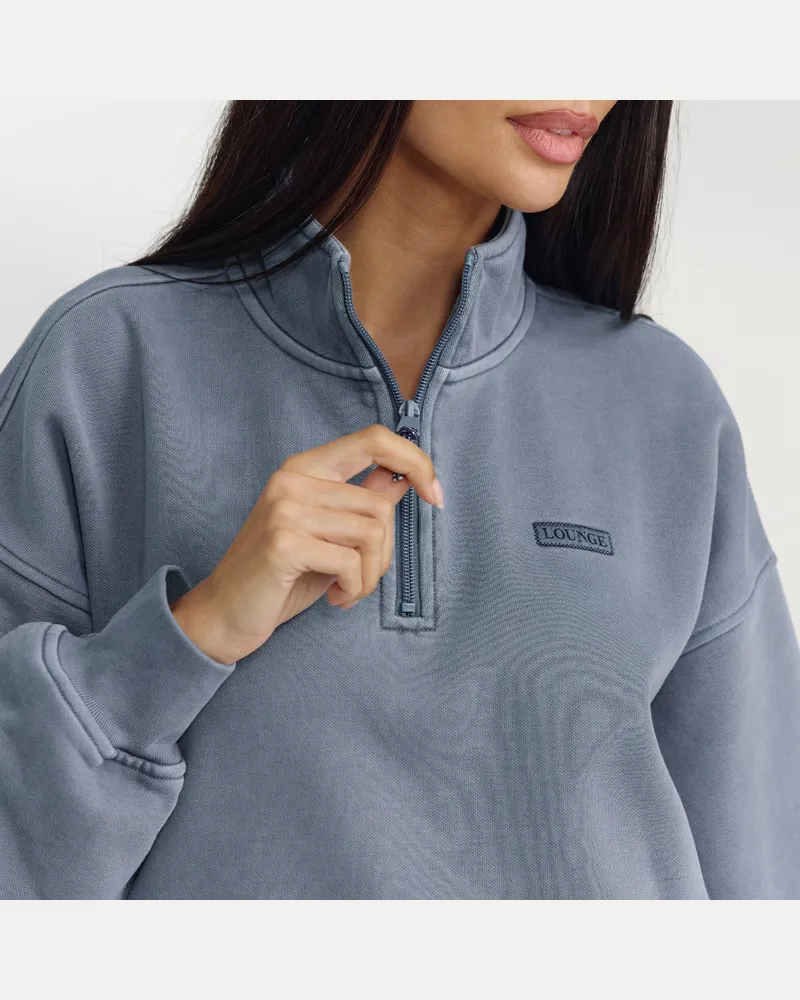 Lounge Pullover mit Reißverschluss - Gewaschenes Blau Blue