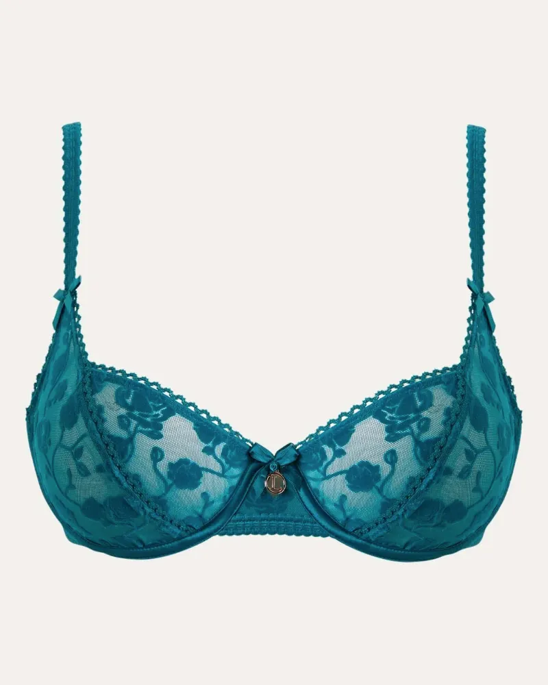 Lounge Flocked Floral Balcony BH - Petrol Green