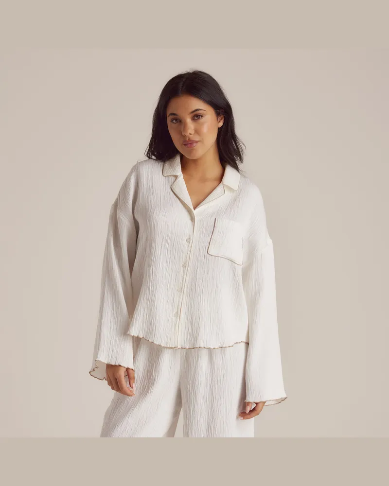 Lounge Crinkle Pyjamahemd - Weiß Weiß