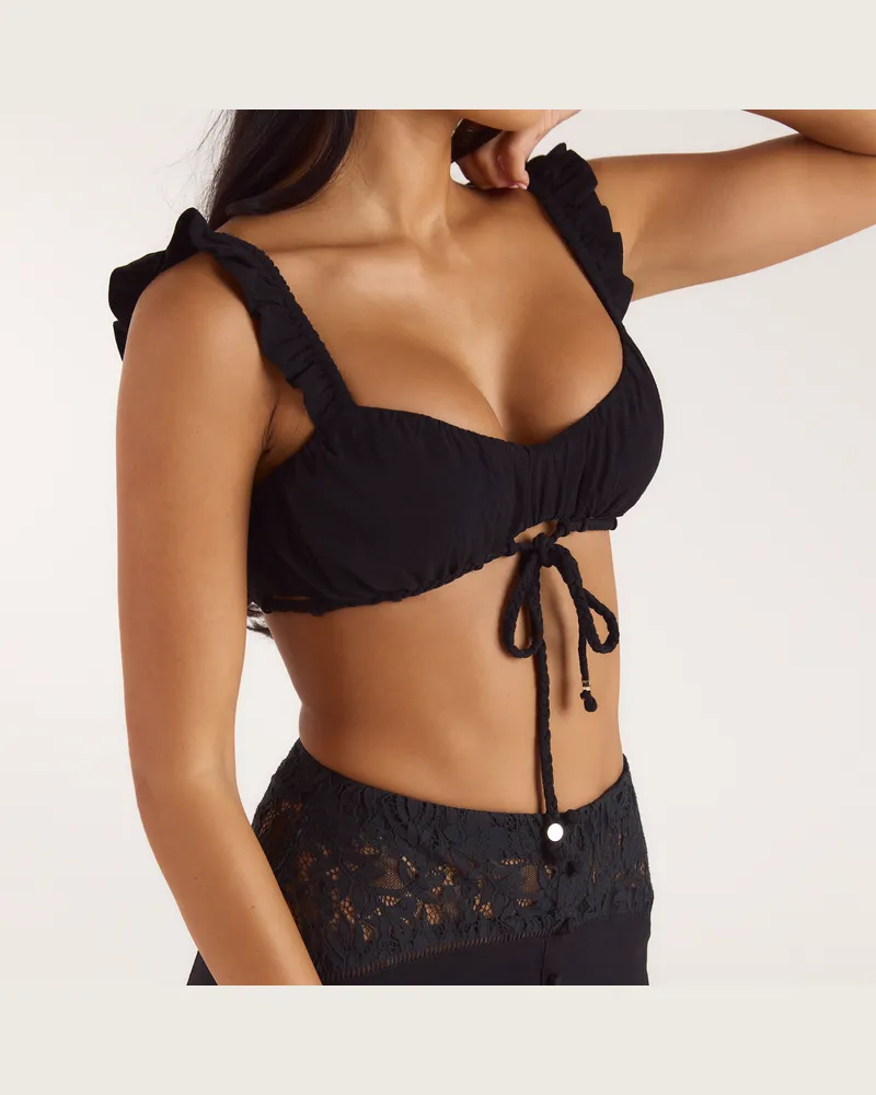 Lounge Gerüschtes Bralette - Schwarz Black