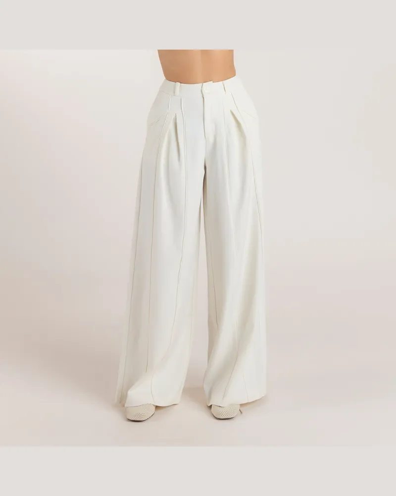 Lounge Weite Hose mit Faltendetails - Weissgrau Regular Off-white