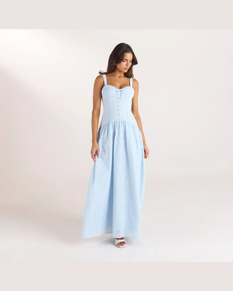 Lounge Broderie-Maxikleid - Blau Blue