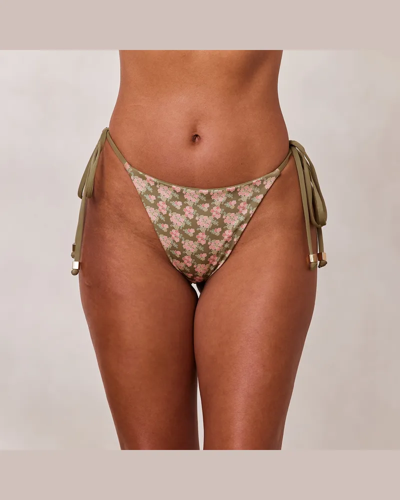 Lounge Doppelseitiger Tie-Side Bikini-String - Grün/Floral Green