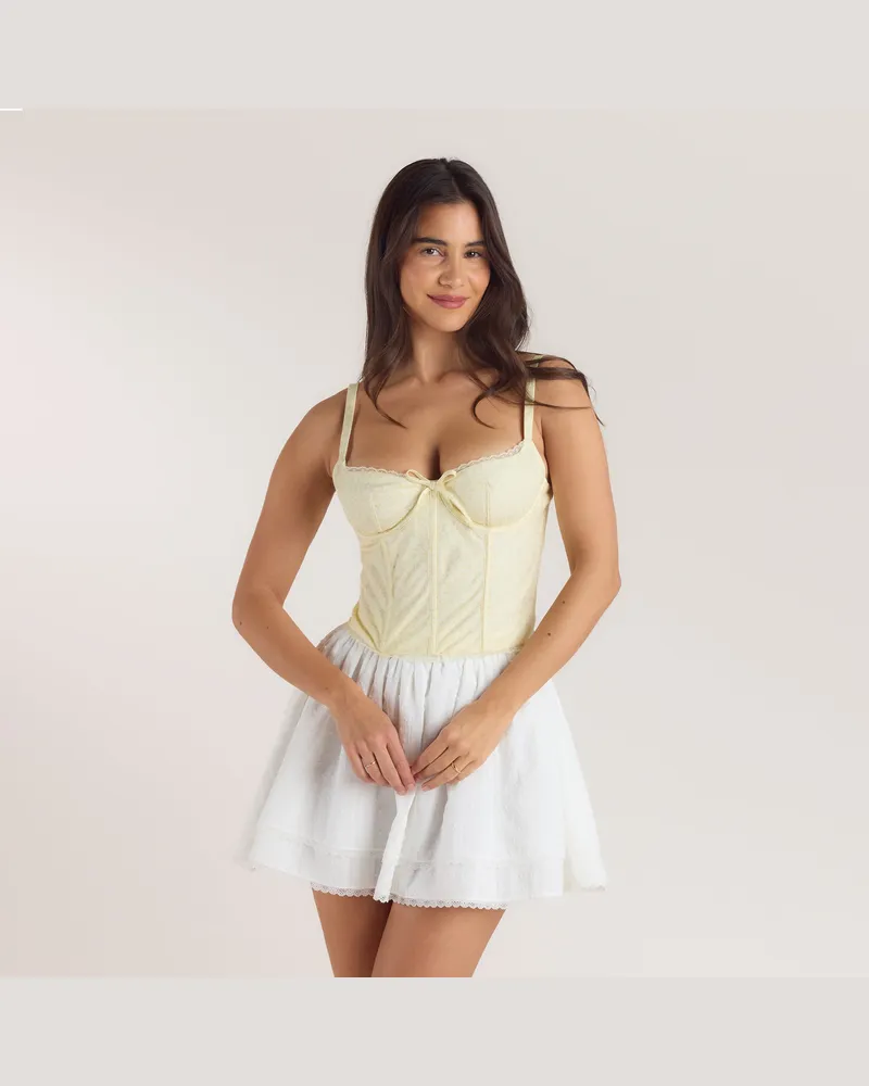 Lounge Korsetttop mit Spitzenbesatz - Florales Gelb Lemon-floral