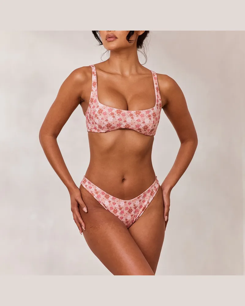 Lounge Doppelseitiges Plunge Bikini-Oberteil - Rosa/Floral Pink