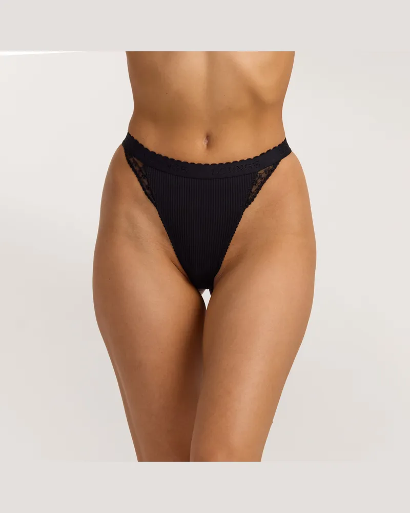 Lounge Ribbed String - Schwarz Black